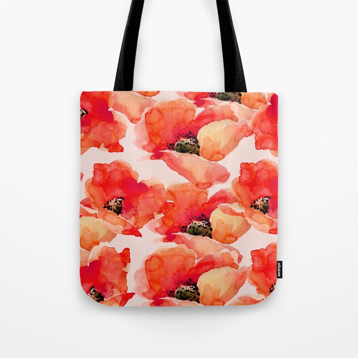 Abstract watercolor red orange pink poppies flowers Tote Bag Gallery Image 1