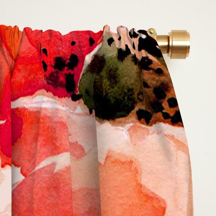 Abstract watercolor red orange pink poppies flowers Window Curtain Gallery Image 2