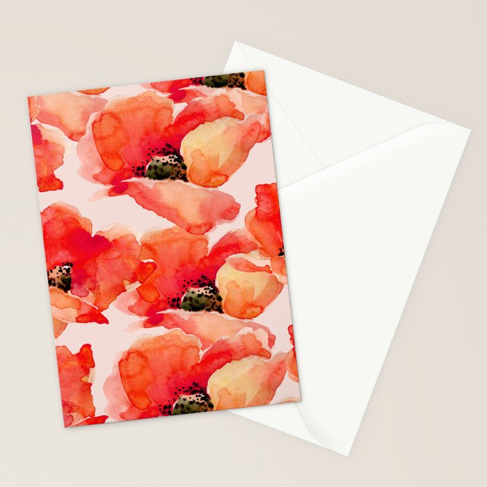Abstract watercolor red orange pink poppies flowers Stationery Card Gallery Image 2