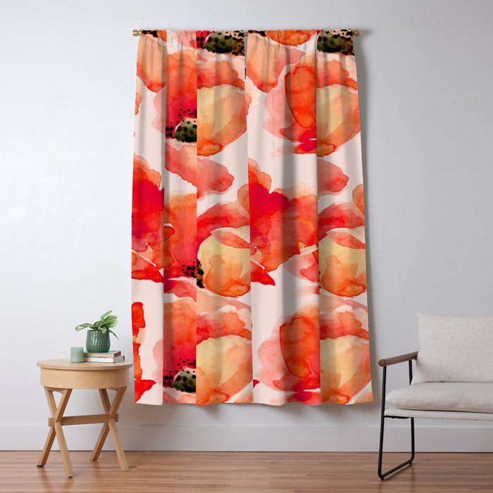 Abstract watercolor red orange pink poppies flowers Window Curtain Gallery Image 1