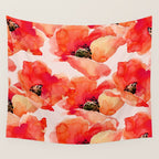 Abstract watercolor red orange pink poppies flowers Wall Tapestry Gallery Image 4
