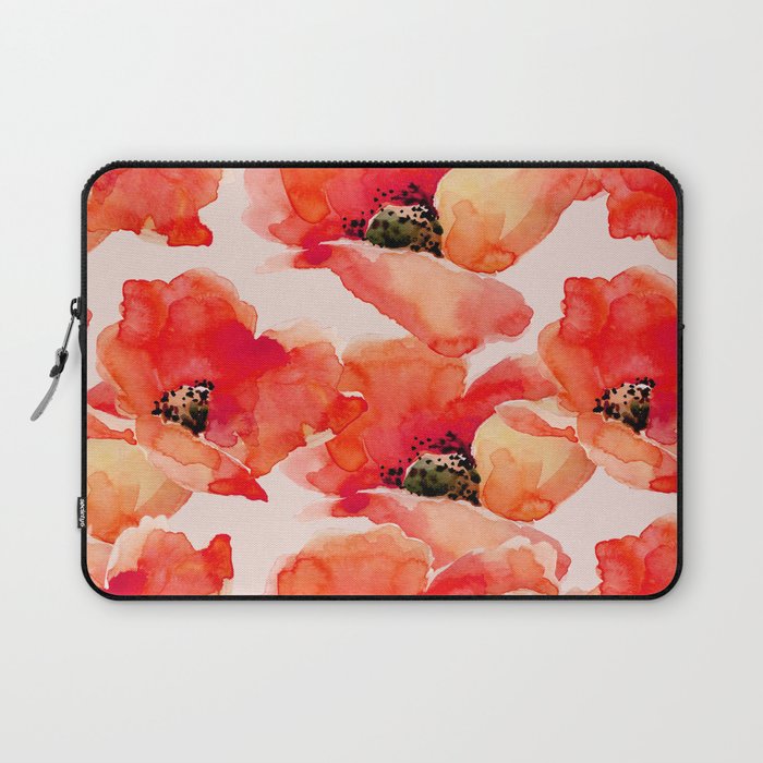 Abstract watercolor red orange pink poppies flowers Laptop Sleeve Gallery Image 1