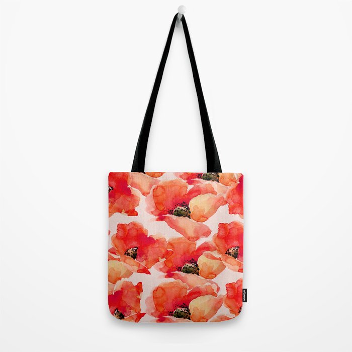 Abstract watercolor red orange pink poppies flowers Tote Bag Gallery Image 2