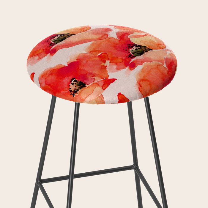 Abstract watercolor red orange pink poppies flowers Stool Gallery Image 2