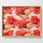 Abstract watercolor red orange pink poppies flowers Serving Tray Gallery Image 1