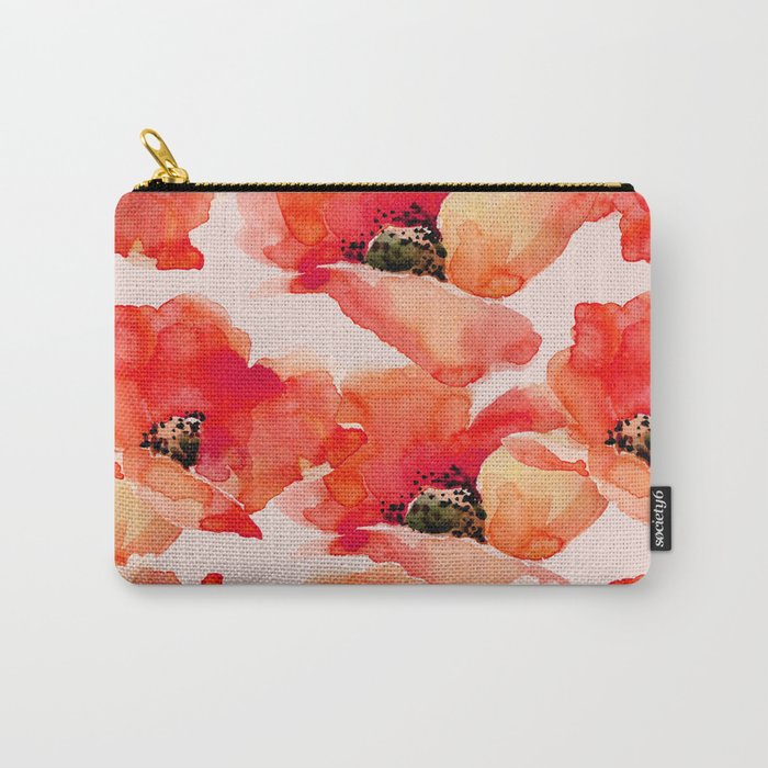 Abstract watercolor red orange pink poppies flowers Carry All Pouch Gallery Image 1