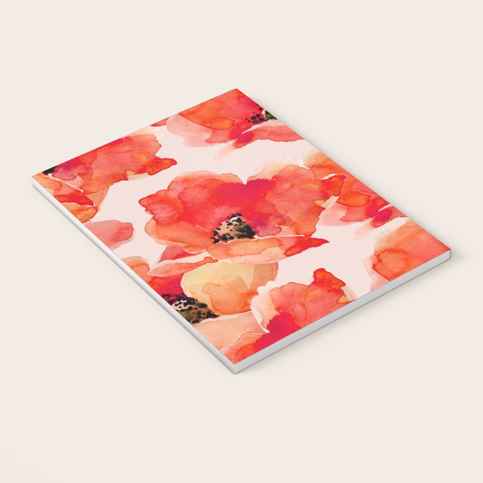 Abstract watercolor red orange pink poppies flowers Notebook Gallery Image 3