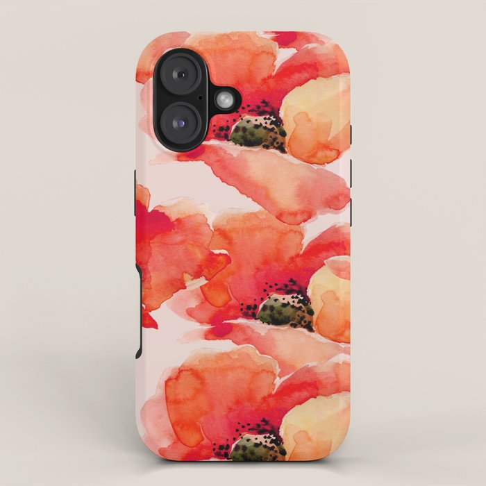 Abstract watercolor red orange pink poppies flowers iPhone Case Gallery Image 1
