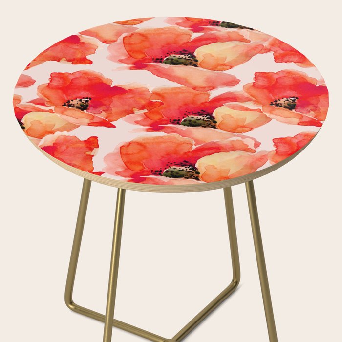 Abstract watercolor red orange pink poppies flowers Side Table Gallery Image 2