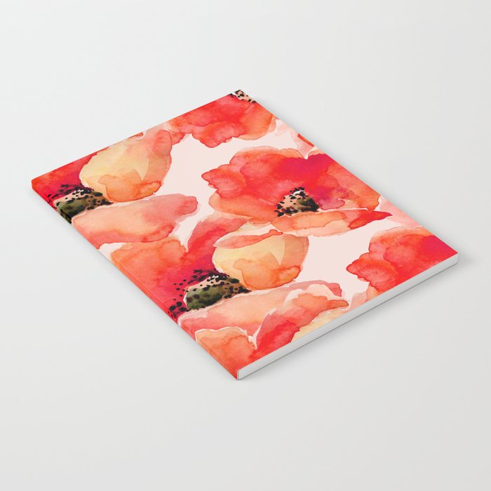 Abstract watercolor red orange pink poppies flowers Notebook Gallery Image 1