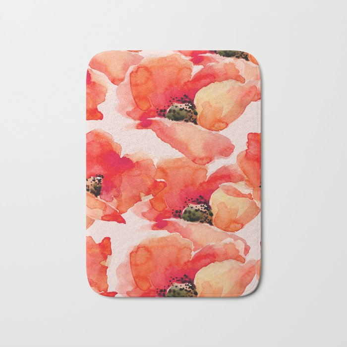 Abstract watercolor red orange pink poppies flowers Bath Mat Gallery Image 1