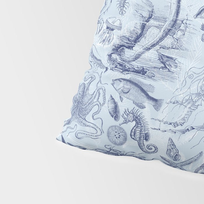 Coral Reef Life Underwater Sea Scene Blue Monochromatic Toile Pattern  Pillow Sham Gallery Image 4