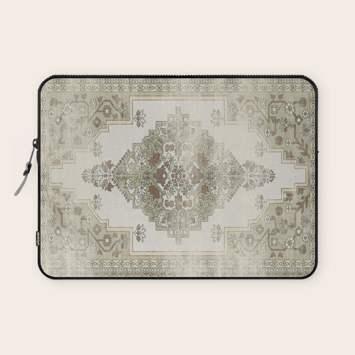 turkish floral - sage & brown Laptop Sleeve Gallery Image 1