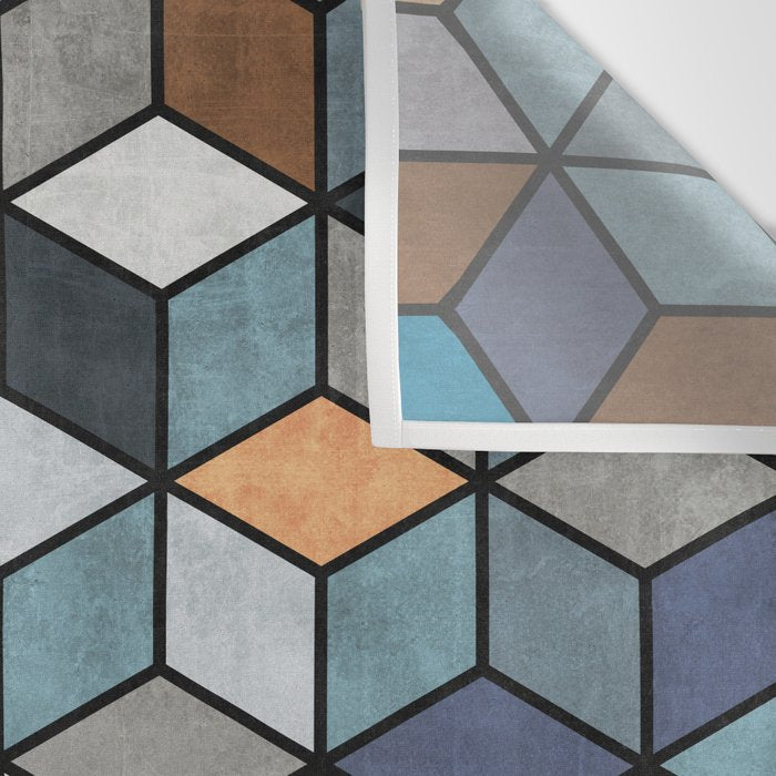 Colorful Concrete Cubes - Blue, Grey, Brown Wall Tapestry Gallery Image 3