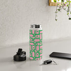 Mid Century Modern Piquet Abstract Multi Geometric Spring Green and Pink Pattern Water Bottle Gallery Image 4