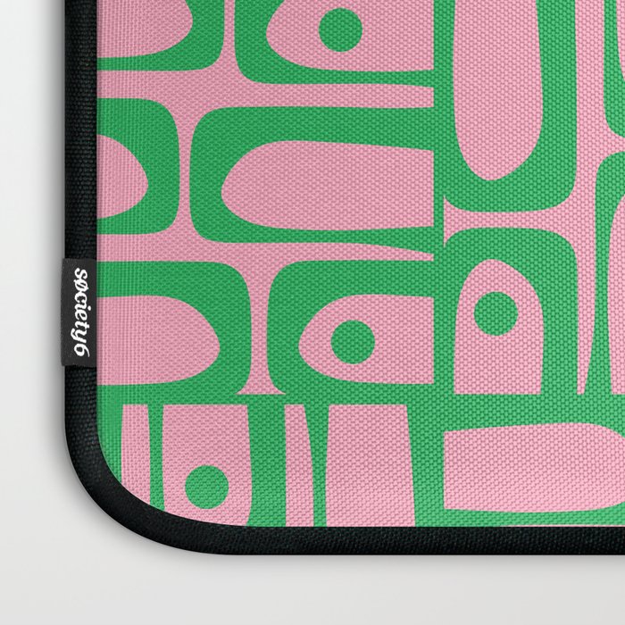 Mid Century Modern Piquet Abstract Multi Geometric Spring Green and Pink Pattern Laptop Sleeve Gallery Image 3