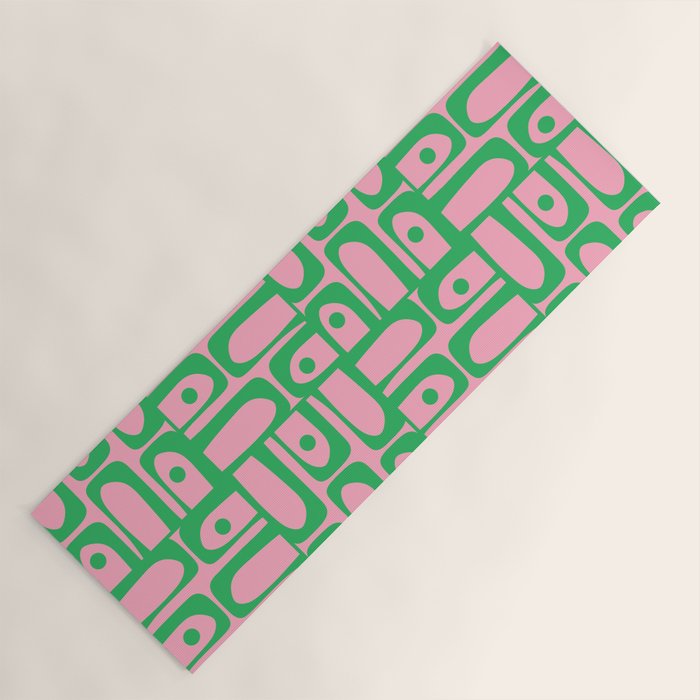 Mid Century Modern Piquet Abstract Multi Geometric Spring Green and Pink Pattern Yoga Mat Gallery Image 1