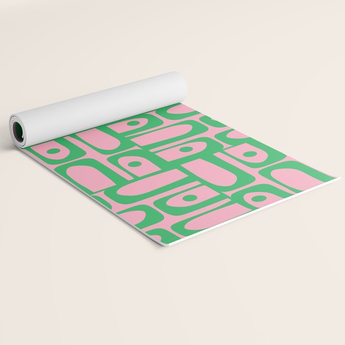 Mid Century Modern Piquet Abstract Multi Geometric Spring Green and Pink Pattern Yoga Mat Gallery Image 2