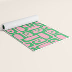 Mid Century Modern Piquet Abstract Multi Geometric Spring Green and Pink Pattern Yoga Mat Gallery Image 2