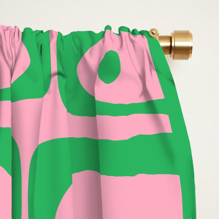 Mid Century Modern Piquet Abstract Multi Geometric Spring Green and Pink Pattern Window Curtain Gallery Image 2