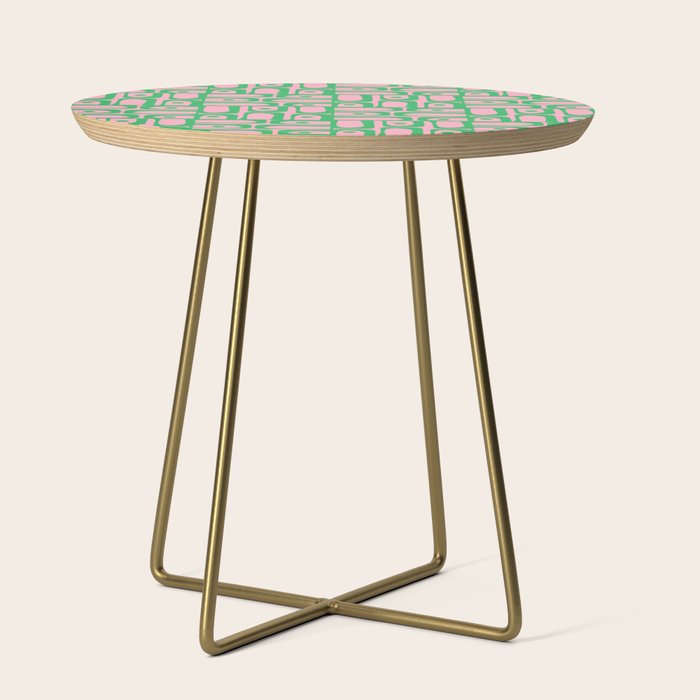 Mid Century Modern Piquet Abstract Multi Geometric Spring Green and Pink Pattern Side Table Gallery Image 1