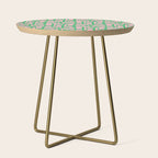 Mid Century Modern Piquet Abstract Multi Geometric Spring Green and Pink Pattern Side Table Gallery Image 1