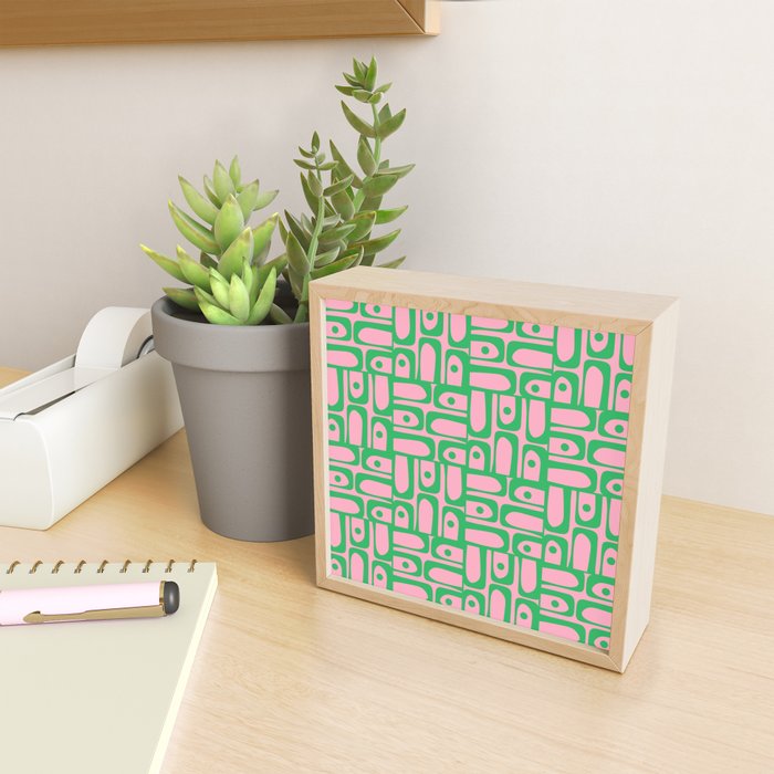 Mid Century Modern Piquet Abstract Multi Geometric Spring Green and Pink Pattern Mini Art Print Gallery Image 2