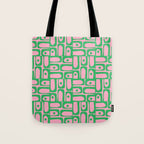 Mid Century Modern Piquet Abstract Multi Geometric Spring Green and Pink Pattern Tote Bag Gallery Image 1