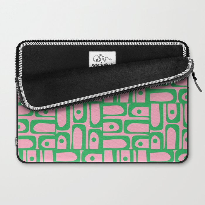 Mid Century Modern Piquet Abstract Multi Geometric Spring Green and Pink Pattern Laptop Sleeve Gallery Image 2