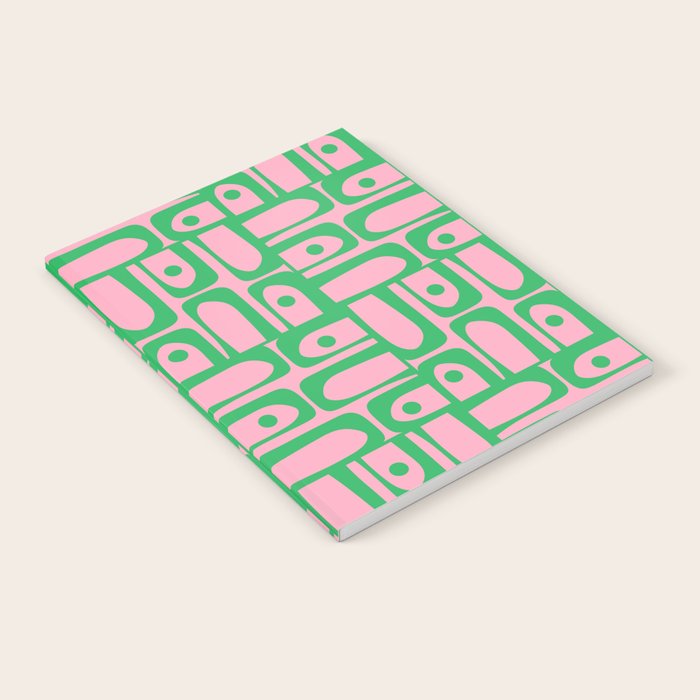 Mid Century Modern Piquet Abstract Multi Geometric Spring Green and Pink Pattern Notebook Gallery Image 1