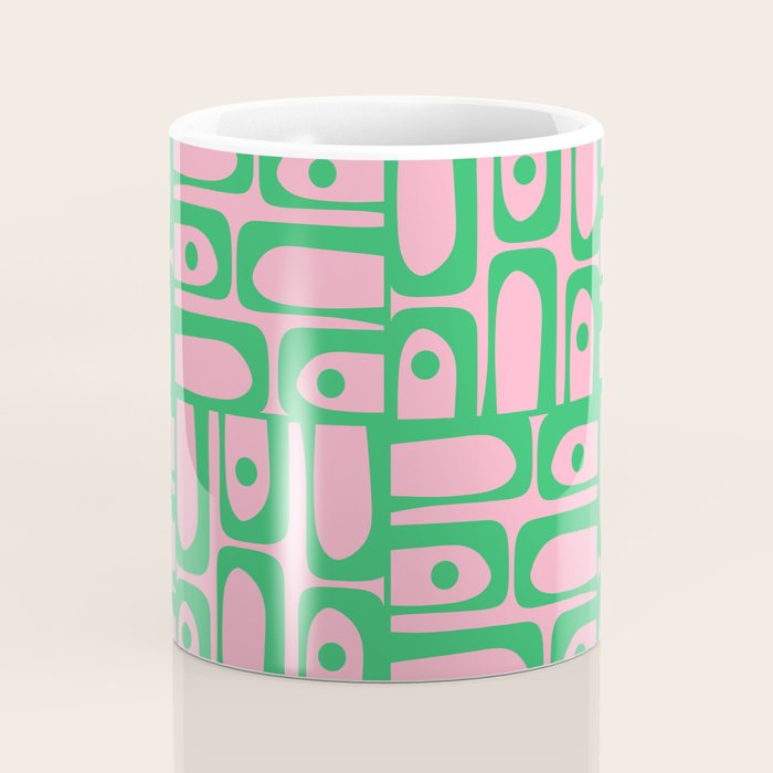 Mid Century Modern Piquet Abstract Multi Geometric Spring Green and Pink Pattern Coffee Mug Gallery Image 4