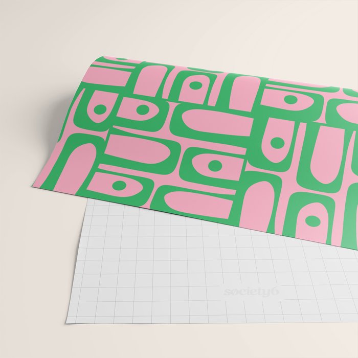 Mid Century Modern Piquet Abstract Multi Geometric Spring Green and Pink Pattern Wrapping Paper Gallery Image 2
