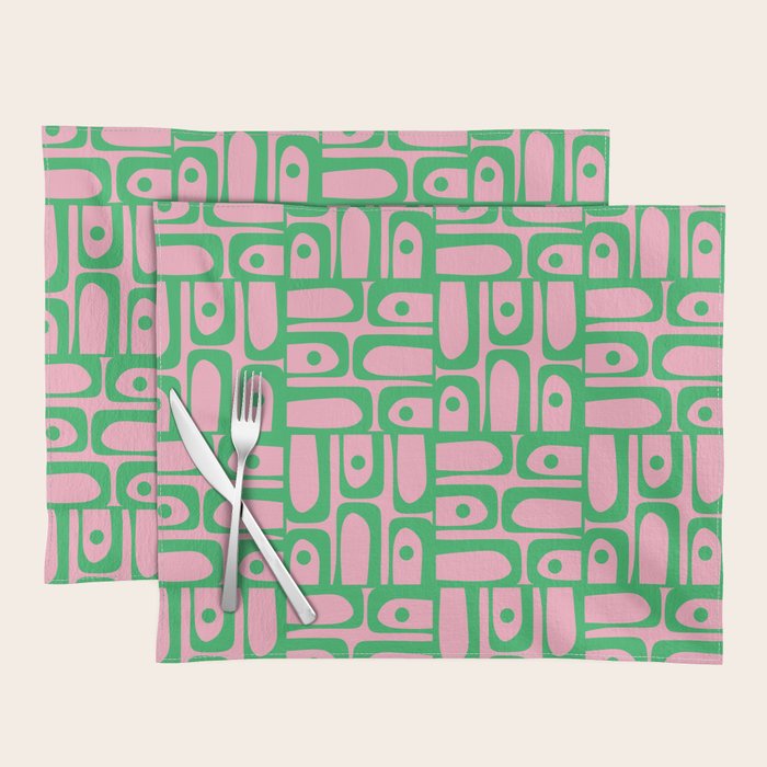 Mid Century Modern Piquet Abstract Multi Geometric Spring Green and Pink Pattern Placemat Gallery Image 1
