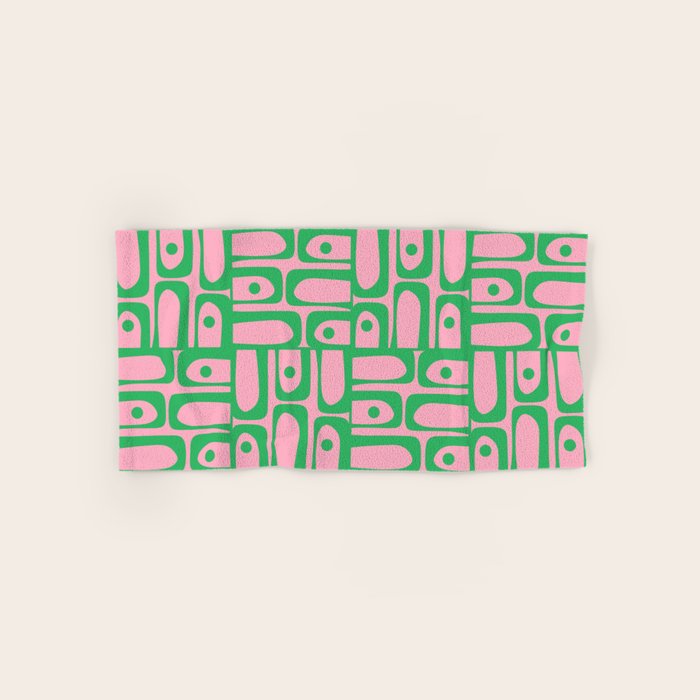 Mid Century Modern Piquet Abstract Multi Geometric Spring Green and Pink Pattern Bath Towel Gallery Image 1