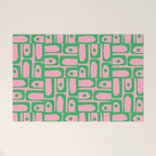 Mid Century Modern Piquet Abstract Multi Geometric Spring Green and Pink Pattern Welcome Mat Gallery Image 1