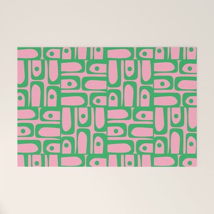 Mid Century Modern Piquet Abstract Multi Geometric Spring Green and Pink Pattern Welcome Mat Gallery Image 1