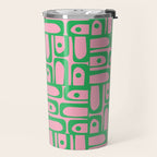 Mid Century Modern Piquet Abstract Multi Geometric Spring Green and Pink Pattern Travel Mug Gallery Image 2