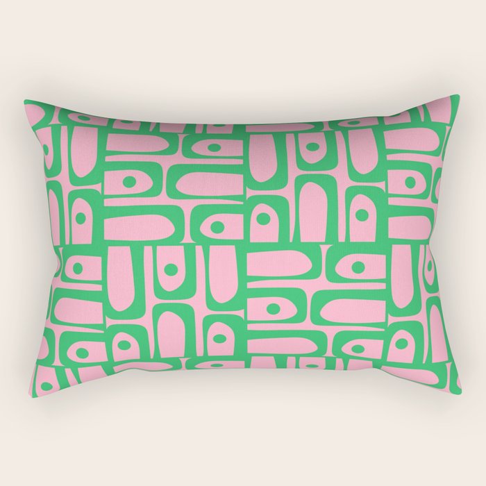 Mid Century Modern Piquet Abstract Multi Geometric Spring Green and Pink Pattern Rectangular Pillow Gallery Image 1