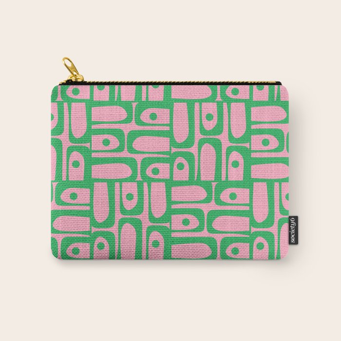 Mid Century Modern Piquet Abstract Multi Geometric Spring Green and Pink Pattern Carry All Pouch Gallery Image 1