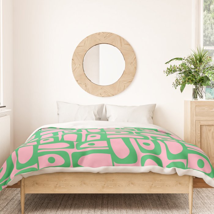 Mid Century Modern Piquet Abstract Multi Geometric Spring Green and Pink Pattern Duvet Cover Gallery Image 3