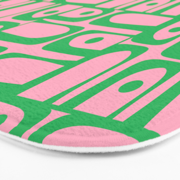 Mid Century Modern Piquet Abstract Multi Geometric Spring Green and Pink Pattern Bath Mat Gallery Image 3