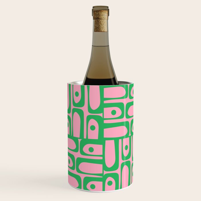 Mid Century Modern Piquet Abstract Multi Geometric Spring Green and Pink Pattern Wine Chiller Gallery Image 3