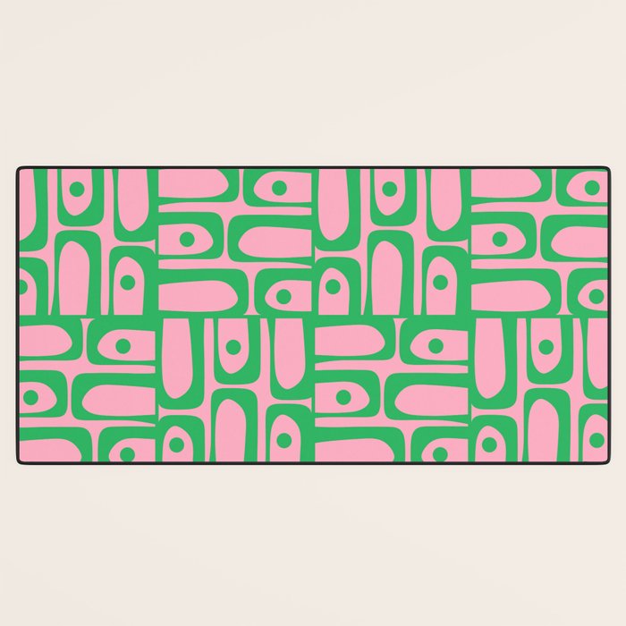 Mid Century Modern Piquet Abstract Multi Geometric Spring Green and Pink Pattern Desk Mat Gallery Image 3