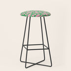 Mid Century Modern Piquet Abstract Multi Geometric Spring Green and Pink Pattern Stool Gallery Image 1