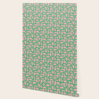 Mid Century Modern Piquet Abstract Multi Geometric Spring Green and Pink Pattern Wallpaper Gallery Image 2