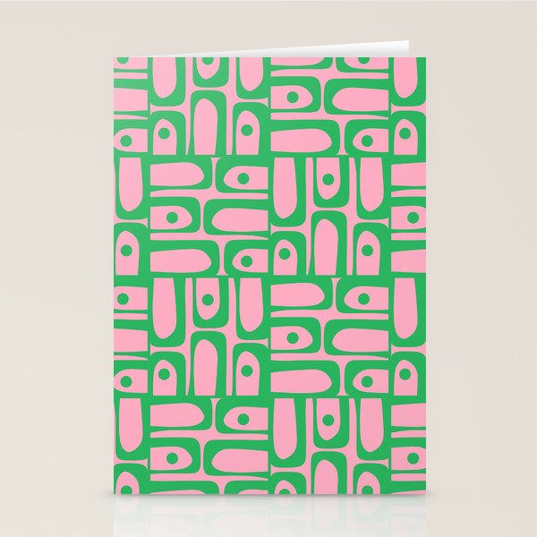 Mid Century Modern Piquet Abstract Multi Geometric Spring Green and Pink Pattern Stationery Card Gallery Image 1
