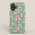 Mid Century Modern Piquet Abstract Multi Geometric Spring Green and Pink Pattern iPhone Case Gallery Image 1