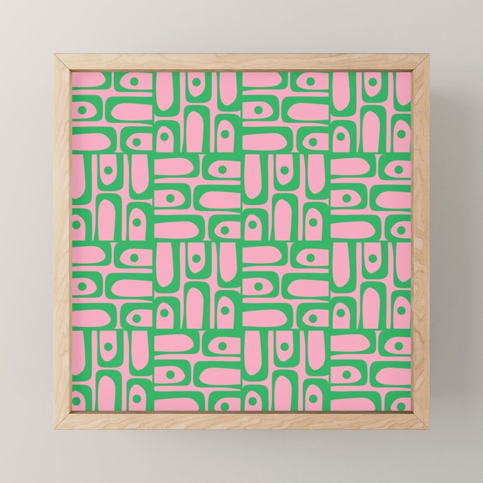 Mid Century Modern Piquet Abstract Multi Geometric Spring Green and Pink Pattern Mini Art Print Gallery Image 1