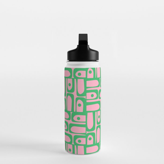 Mid Century Modern Piquet Abstract Multi Geometric Spring Green and Pink Pattern Water Bottle Gallery Image 3