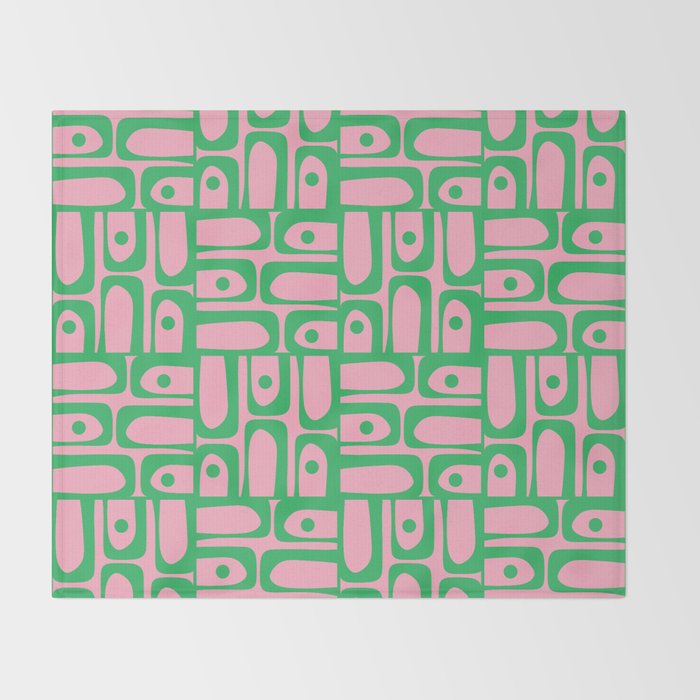 Mid Century Modern Piquet Abstract Multi Geometric Spring Green and Pink Pattern Throw Blanket Gallery Image 2